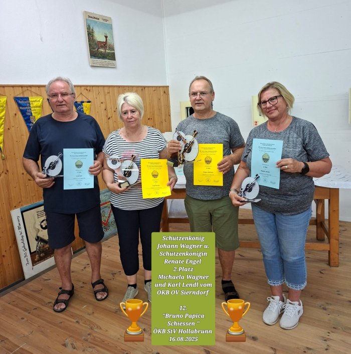 Kamerad Karl Lendl(2.Platz), Schützenkönigin Renate Engel, Schützenkönig Johann Wagner, Kameradin Michaela Wagner (2.PLatz)